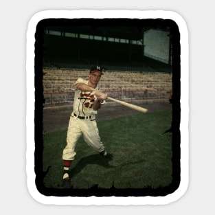 Eddie Mathews Takes a Cut For The Camera, 1955 Sticker